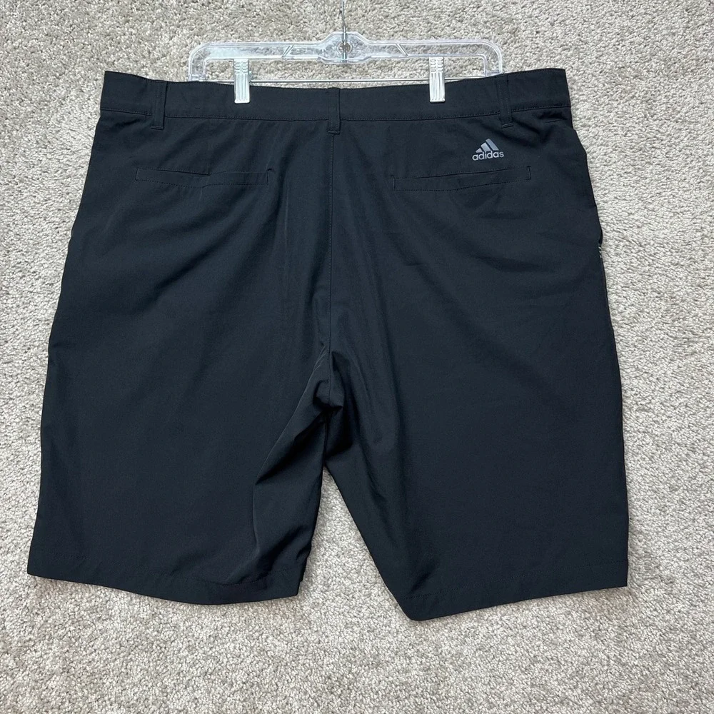 Adidas Short Men 40 Black Stretch Waistband Flat Front Performance 3 Stripes EUC
